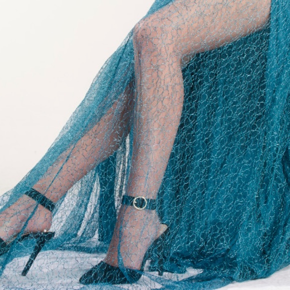 NEW TEAL LACE SHEER MAXI DRESS - Picture 8 of 8